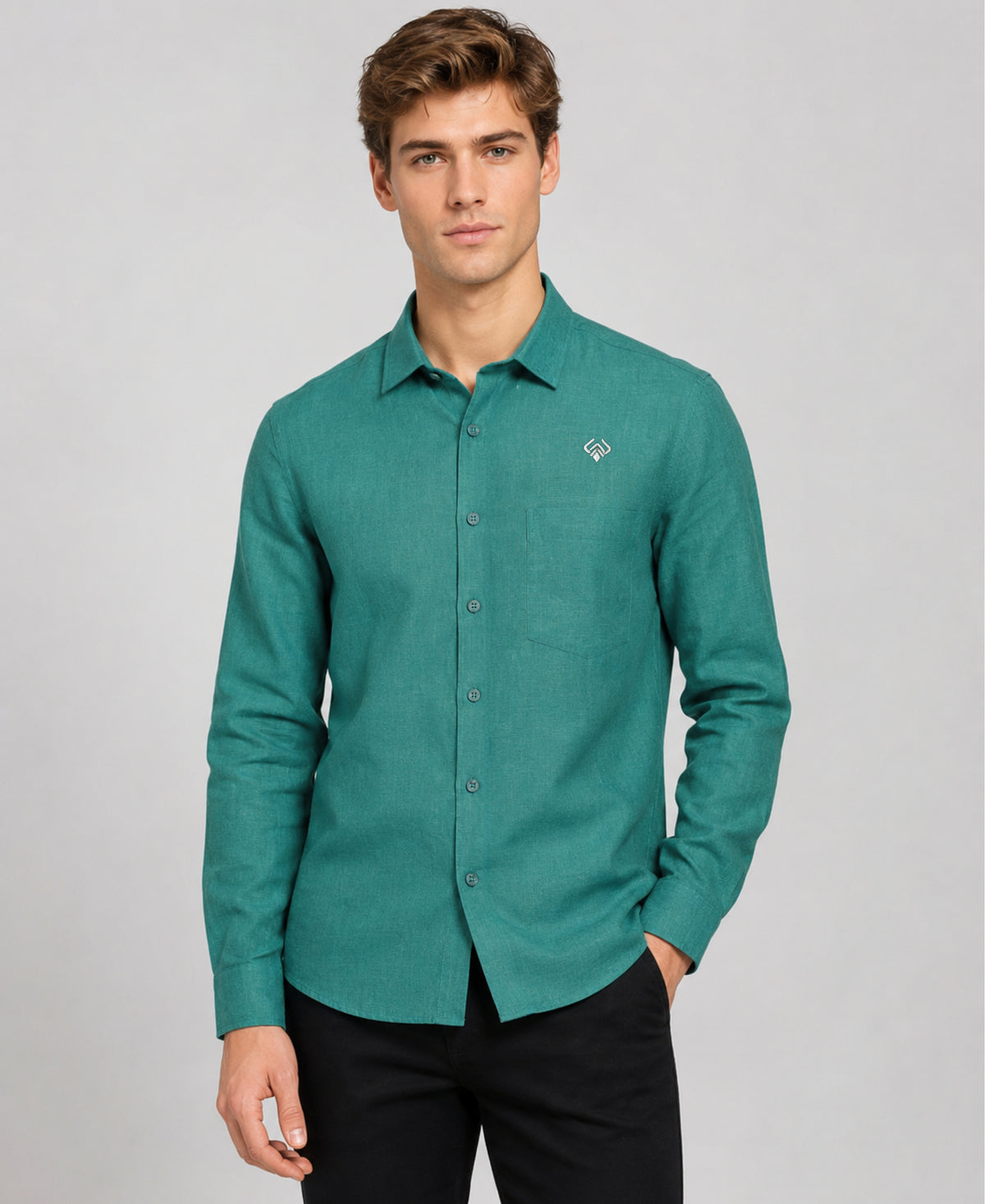 Dark Green Pure Linen 60 LEA Shirt