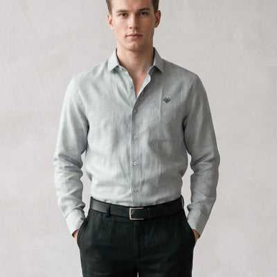 Minimalist Classic Light Grey Pure Linen Soft Fabric Shirt