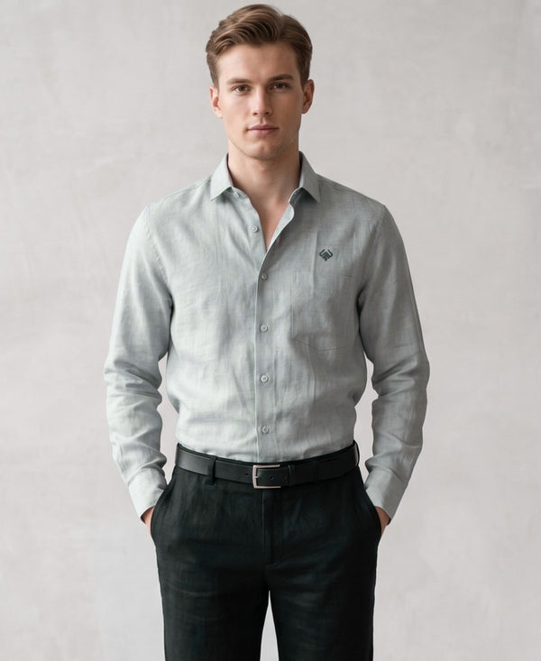 Minimalist Classic Light Grey Pure Linen Soft Fabric Shirt