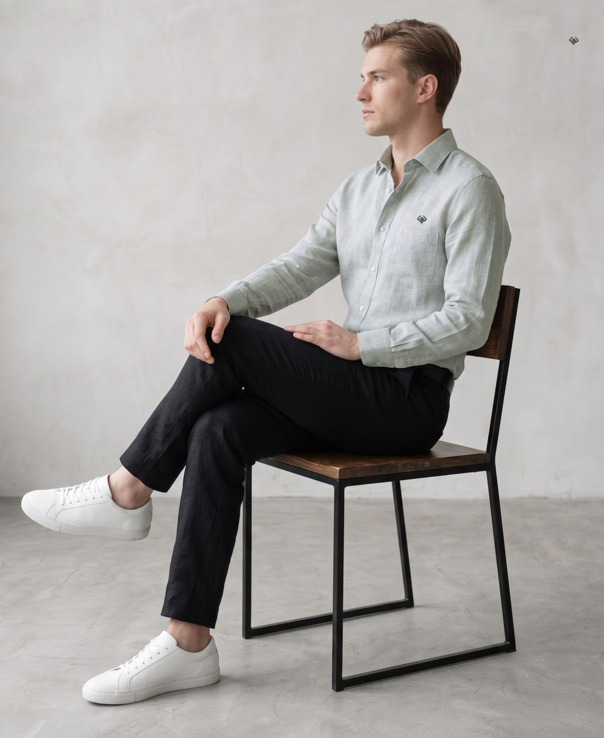 Minimalist Classic Light Grey Pure Linen Soft Fabric Shirt