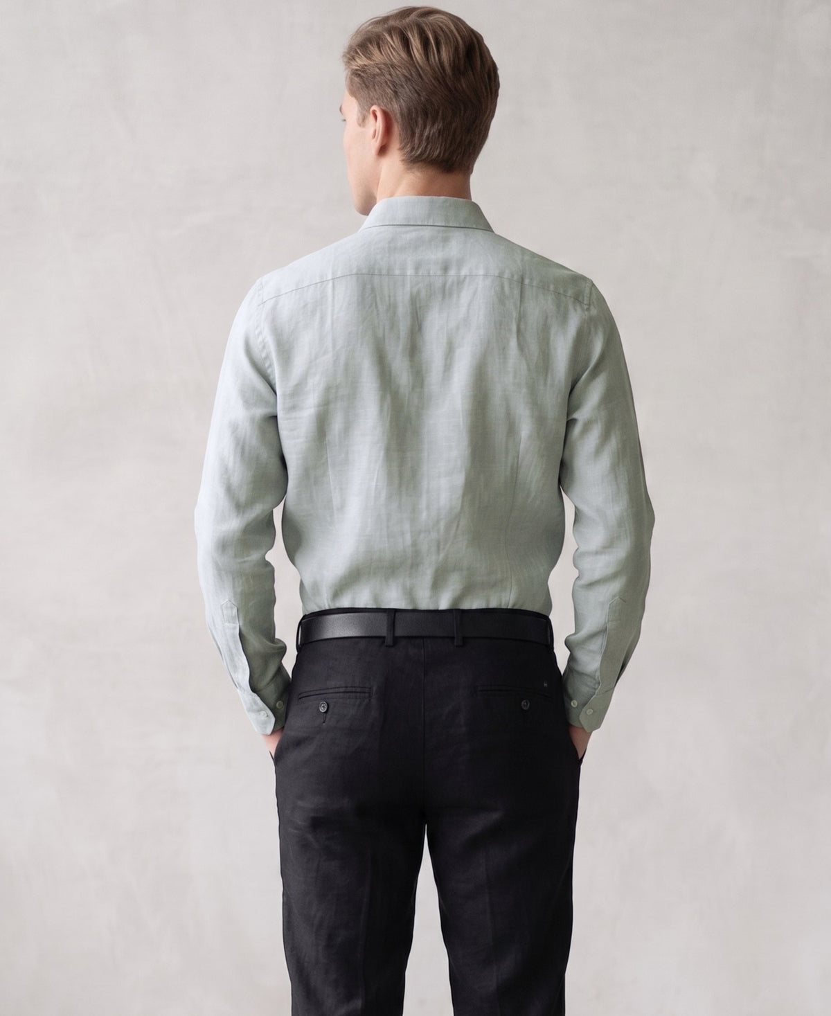 Minimalist Classic Light Grey Pure Linen Soft Fabric Shirt