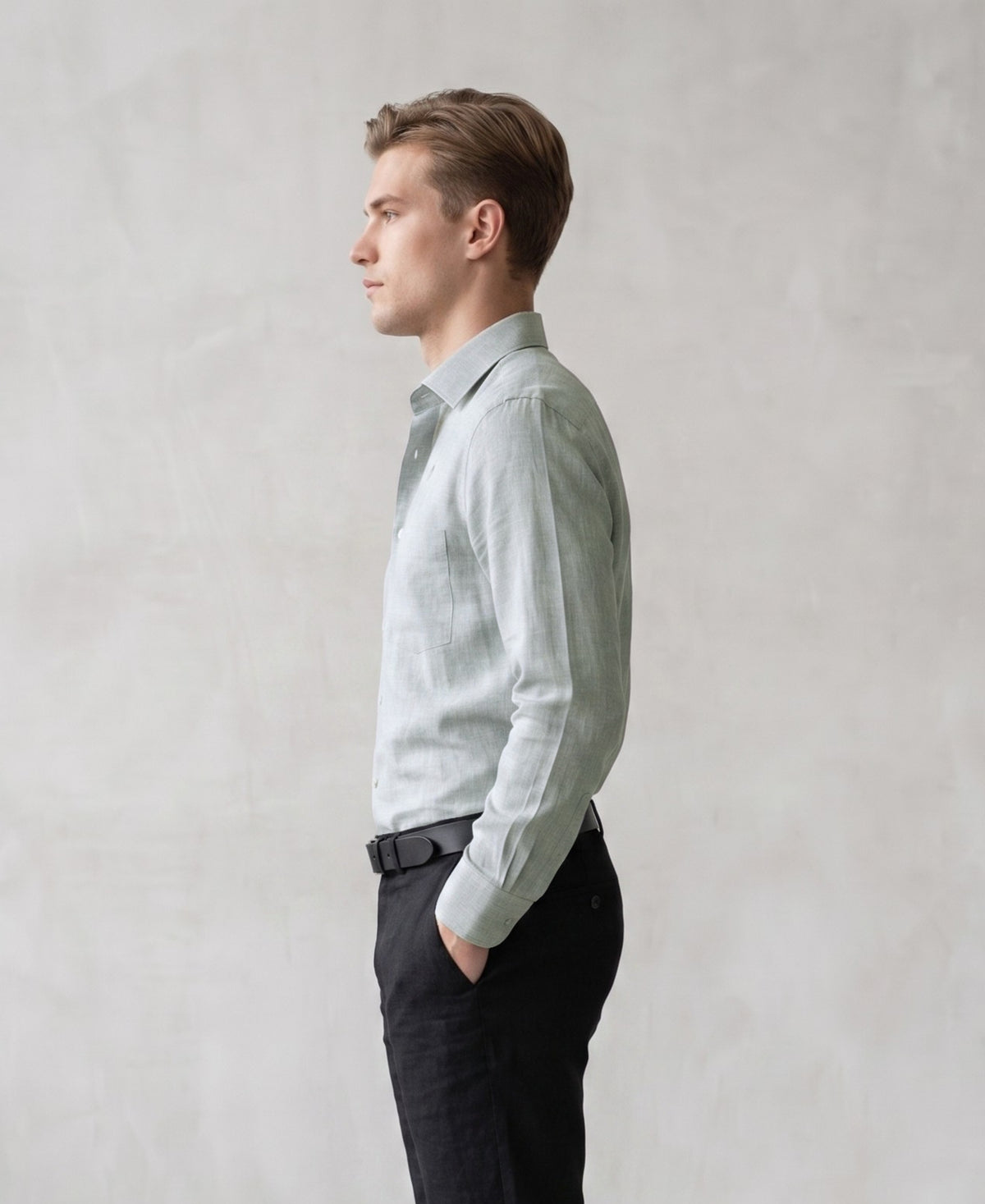 Minimalist Classic Light Grey Pure Linen Soft Fabric Shirt