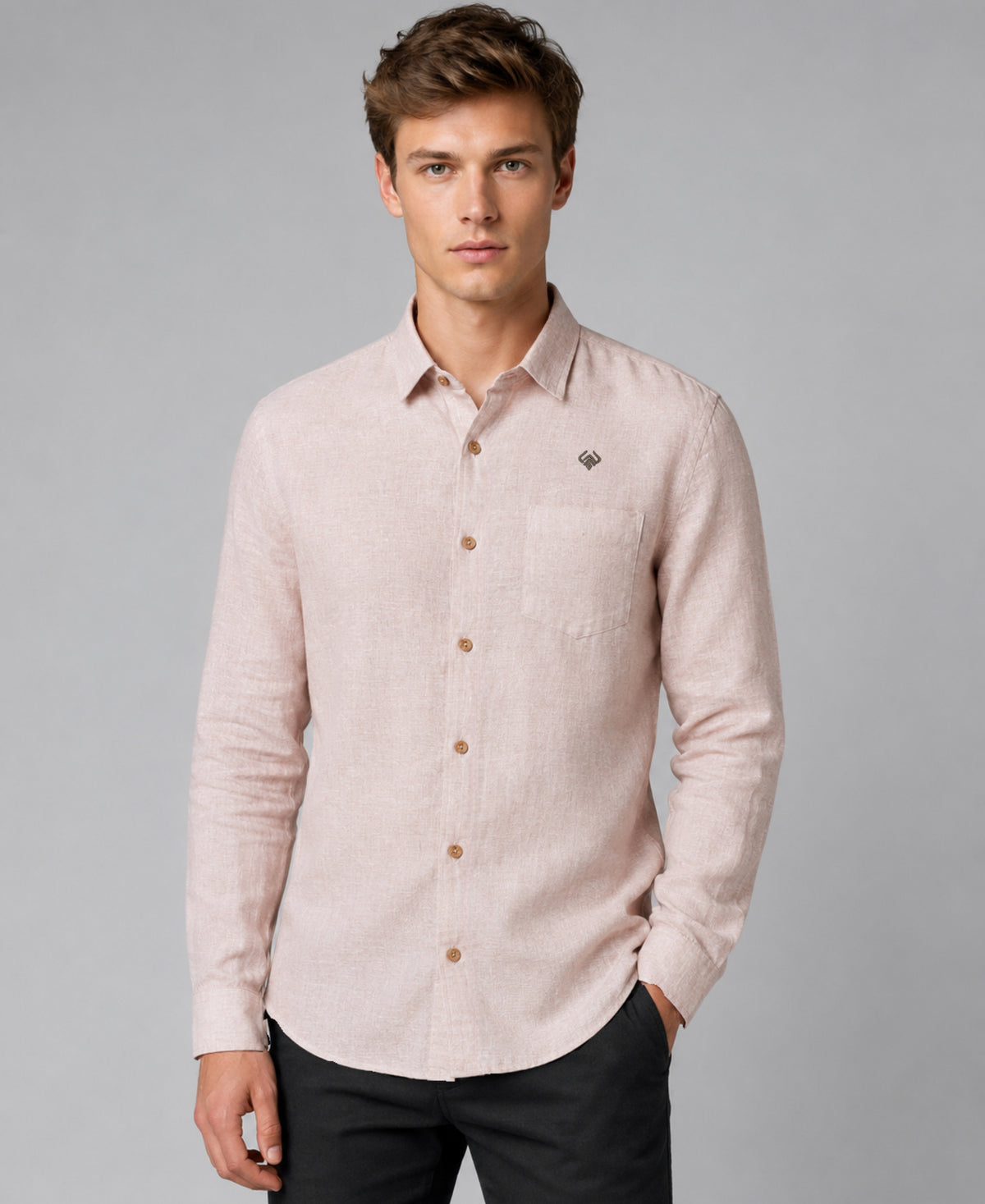 Light Peach Pink Pure Linen 60 LEA Shirt