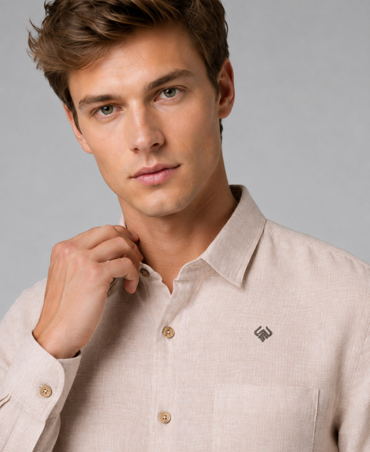 Light Peach Pink Pure Linen 60 LEA Shirt