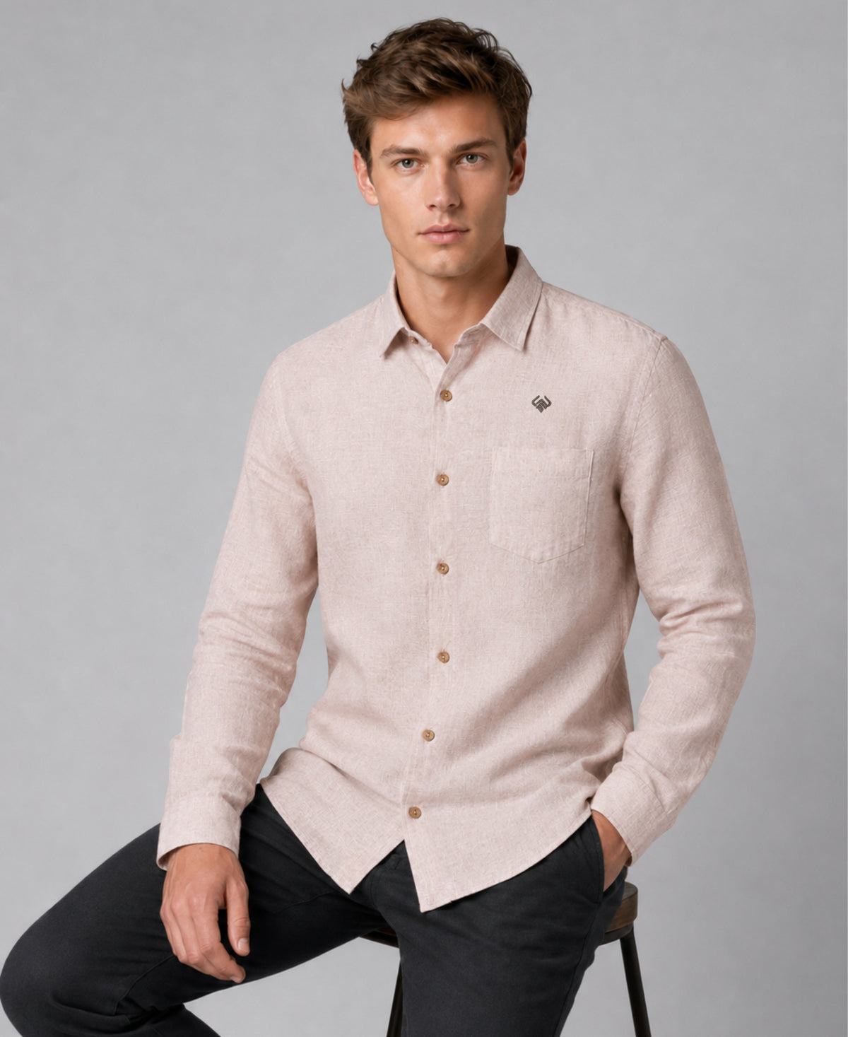 Light Peach Pink Pure Linen 60 LEA Shirt