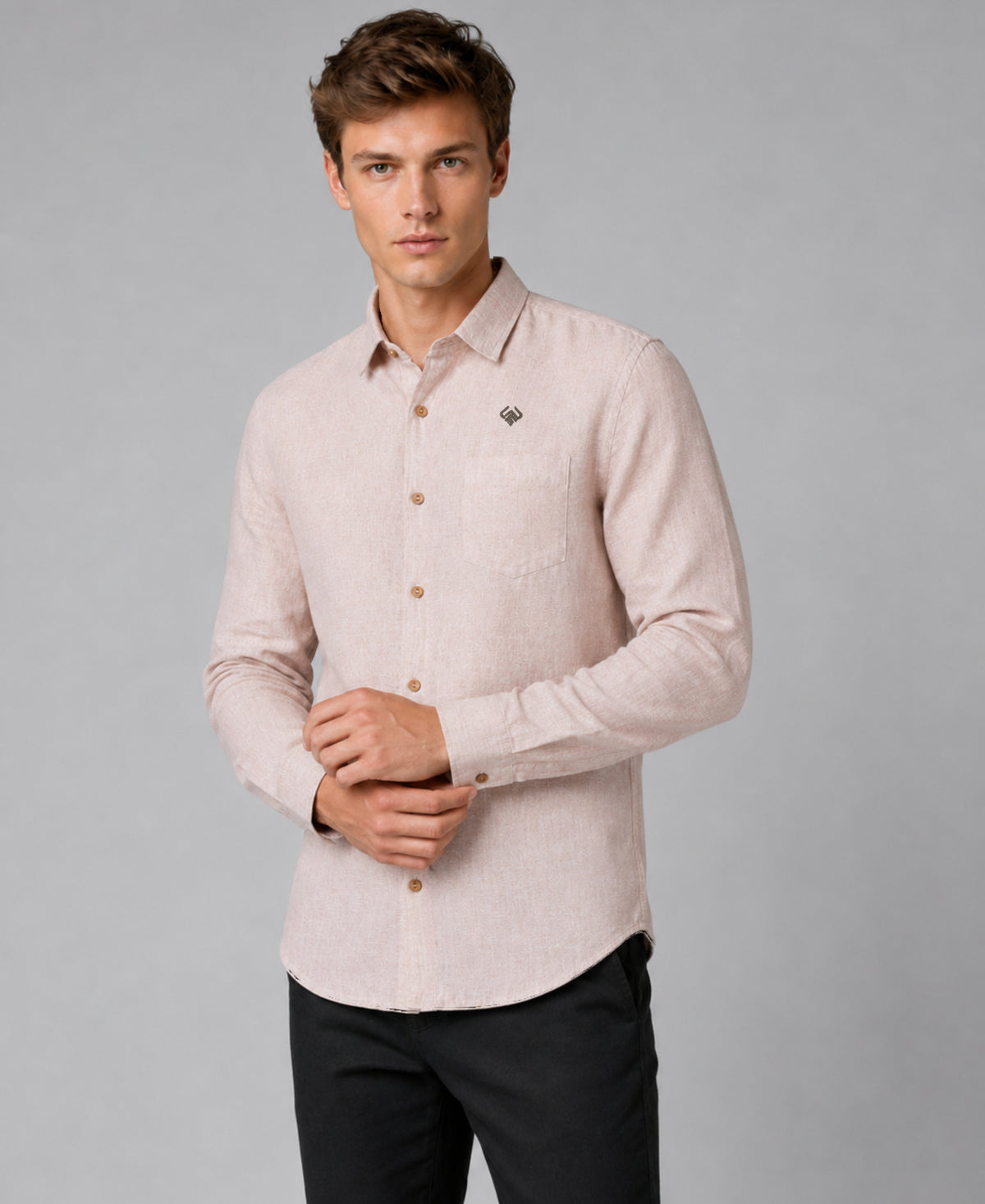 Light Peach Pink Pure Linen 60 LEA Shirt