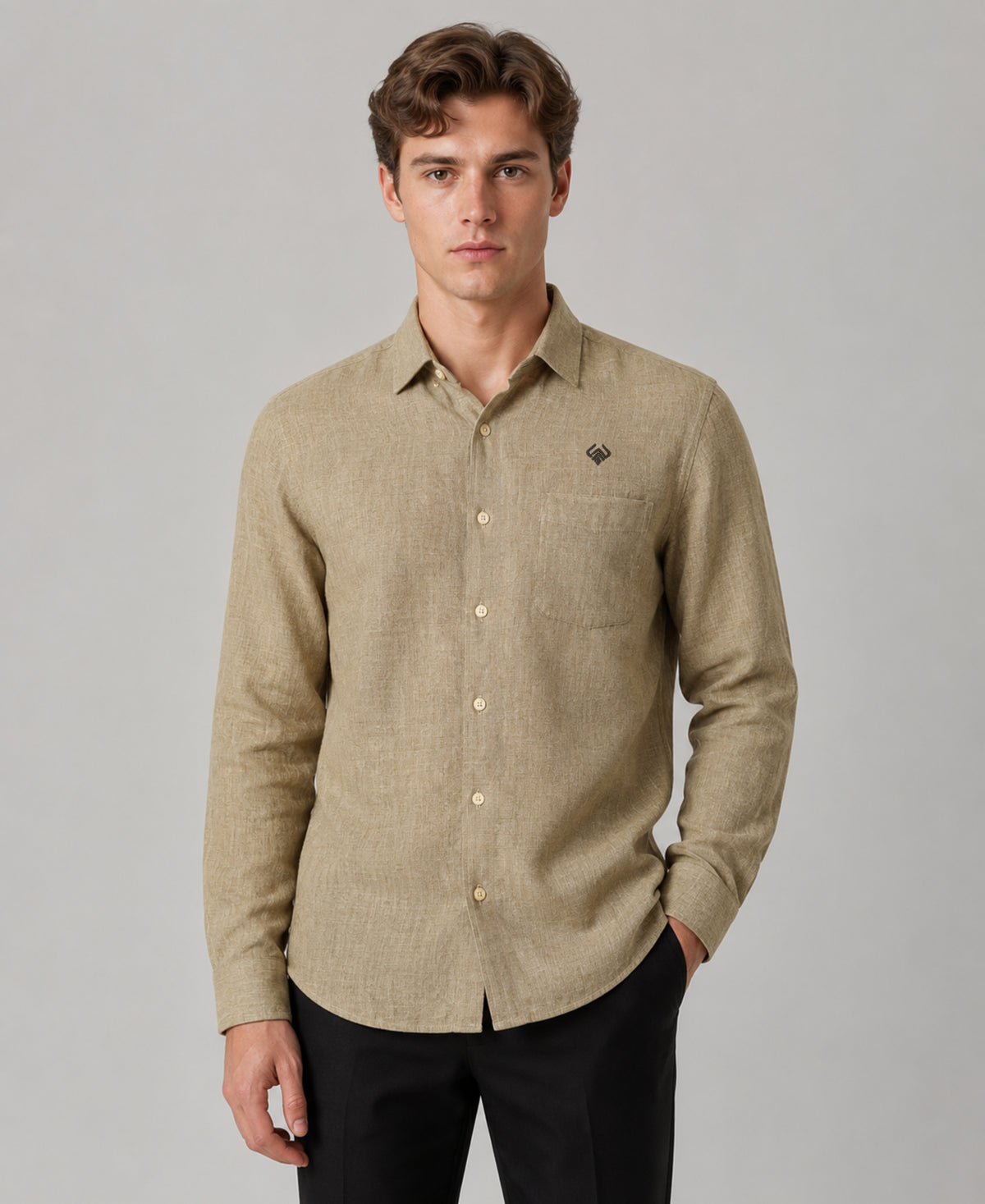 Olive Green Pure Linen 60 LEA Shirt