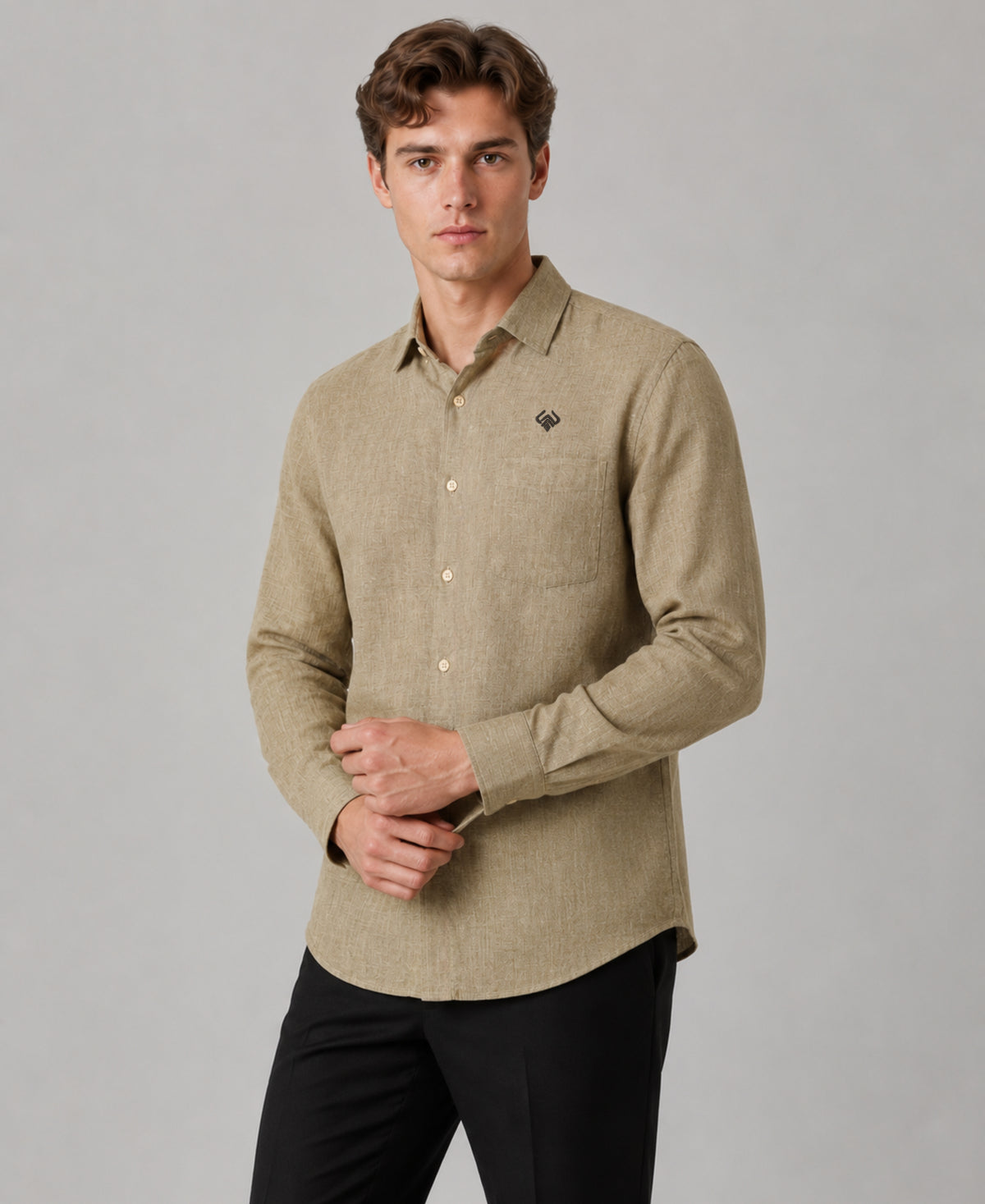 Olive Green Pure Linen 60 LEA Shirt