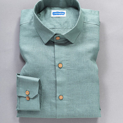 Full Sleeve Pure Linen Forest Mist Green Comfort Shirt