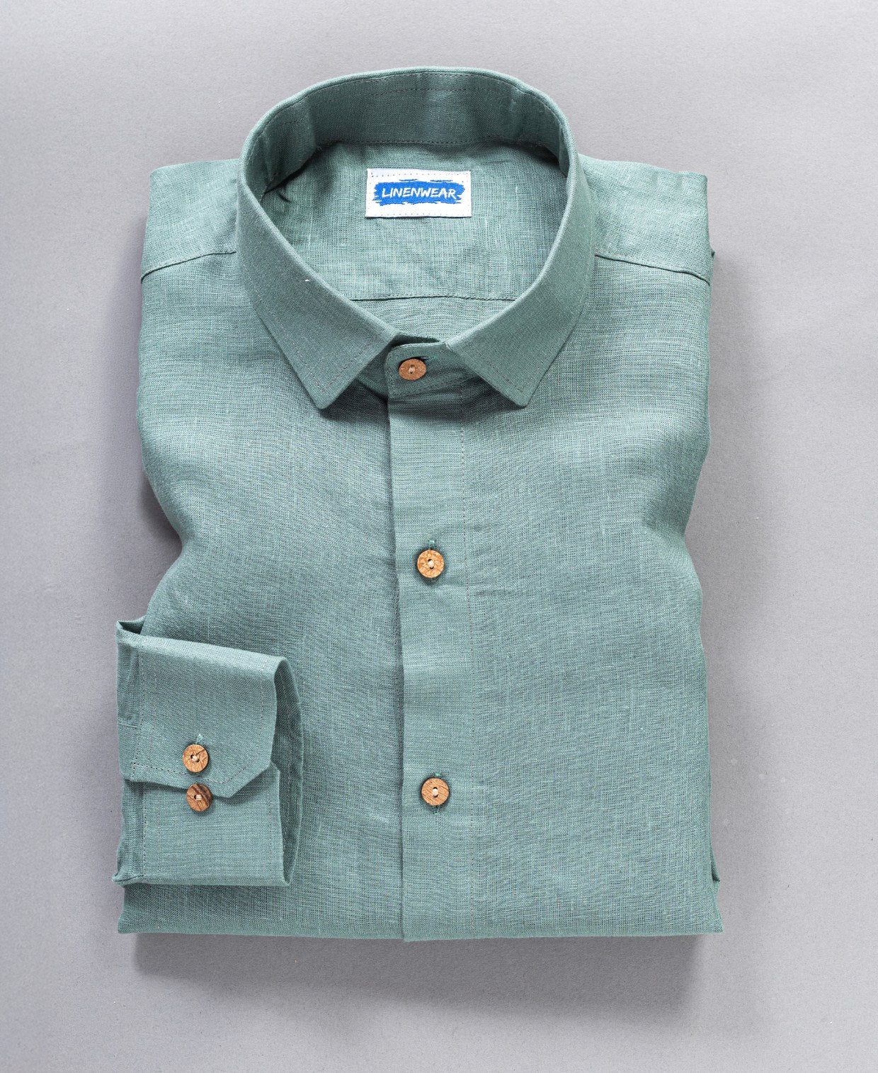 Full Sleeve Pure Linen Forest Mist Green Comfort Shirt