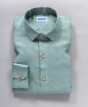 Full Sleeve Pure Linen Forest Mist Green Comfort Shirt