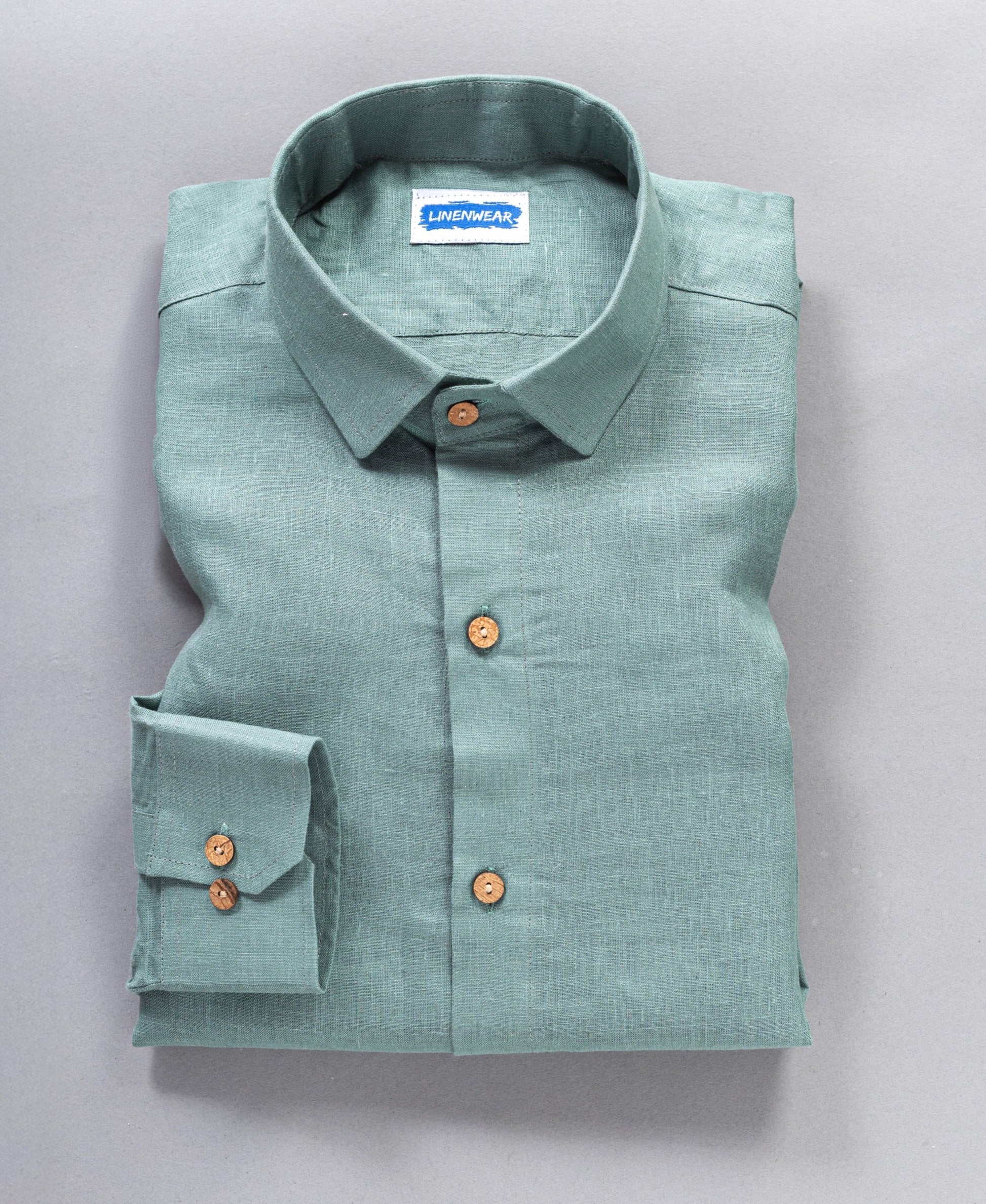 Full Sleeve Pure Linen Forest Mist Green Comfort Shirt