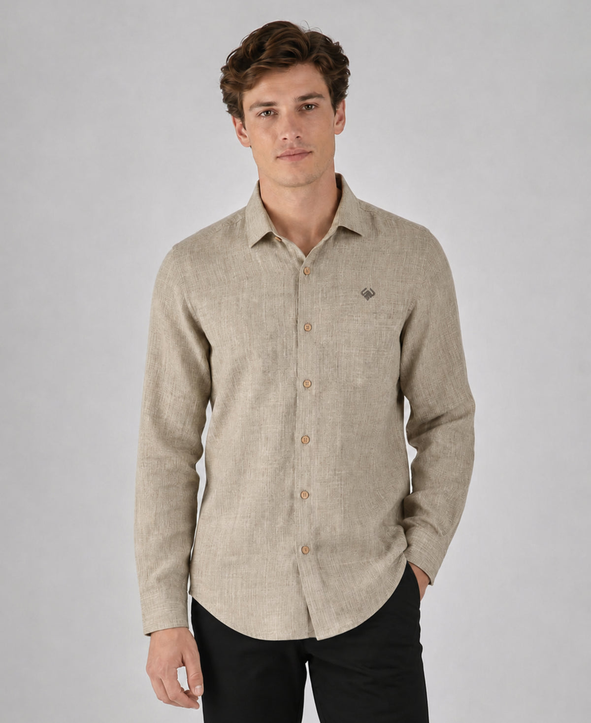 Taupe Brown Pure Linen 60 LEA Shirt