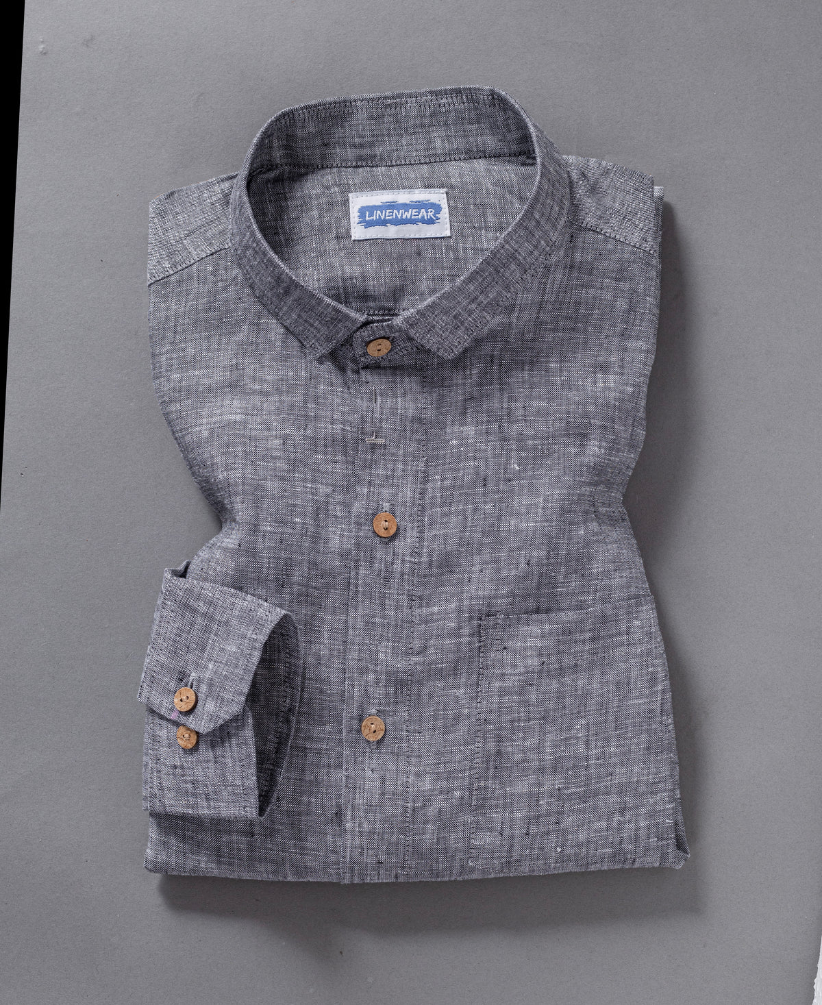 Charcoal Grey Textured Pure Linen 60 LEA Shirt