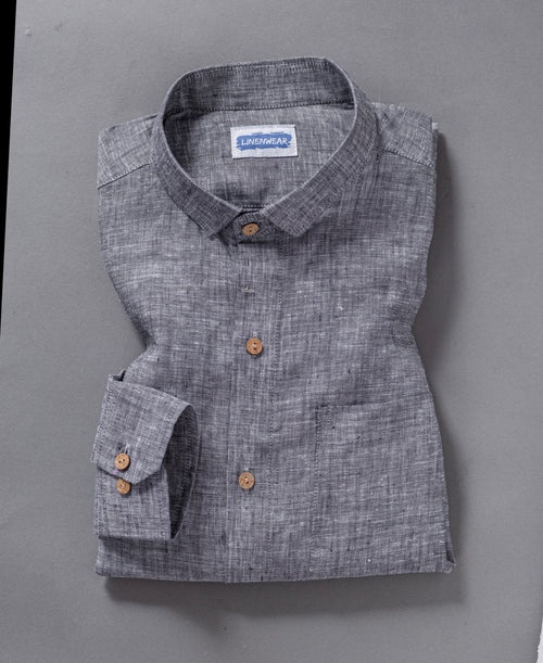 Charcoal Grey Textured Pure Linen 60 LEA Shirt