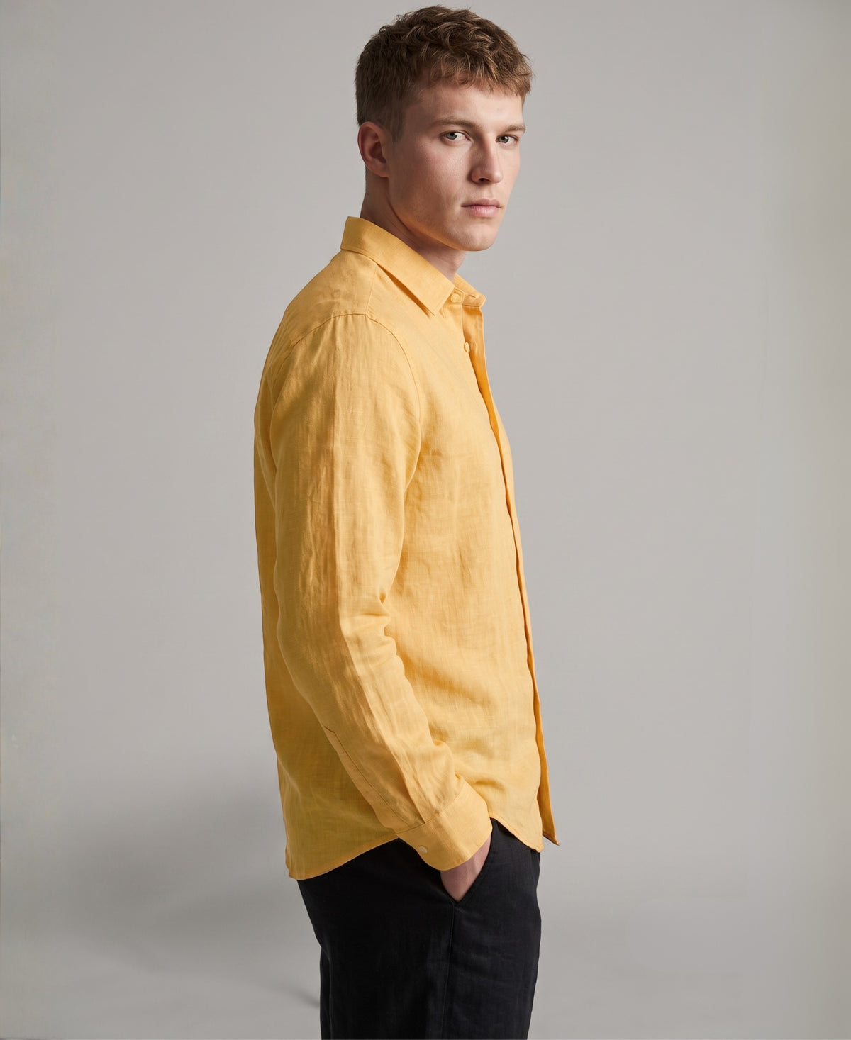 Sun Haze Pure Linen Pastel Yellow Regular Fit Shirt