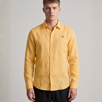 Sun Haze Pure Linen Pastel Yellow Regular Fit Shirt
