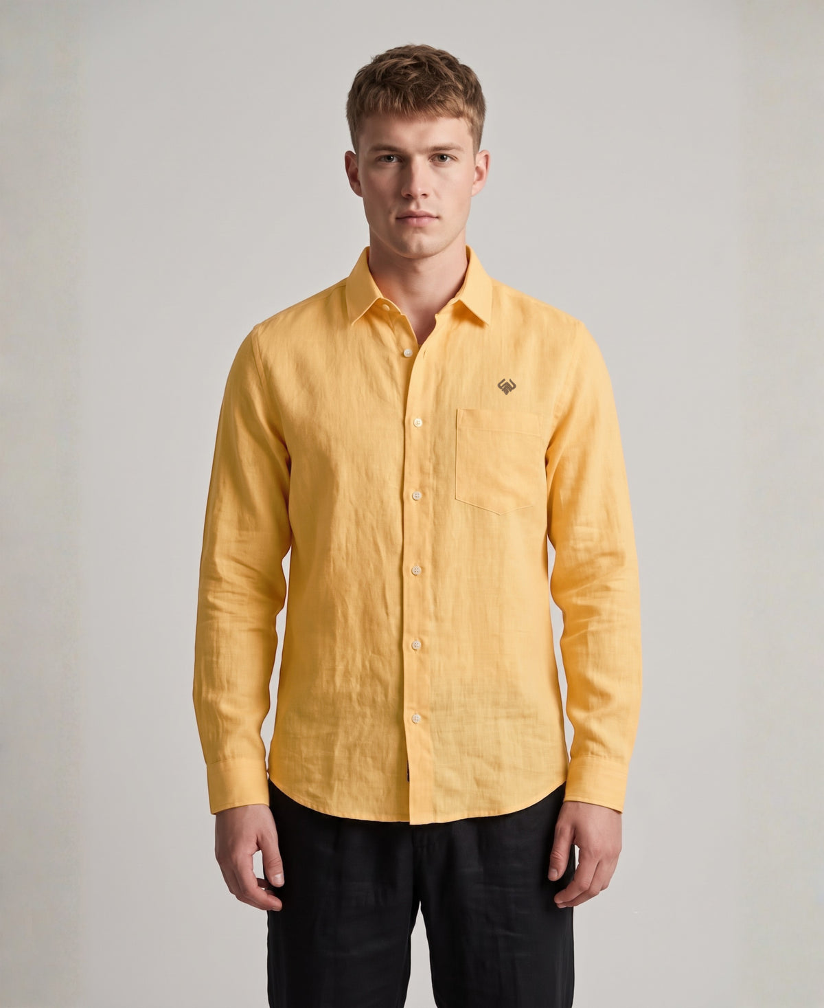 Sun Haze Pure Linen Pastel Yellow Regular Fit Shirt