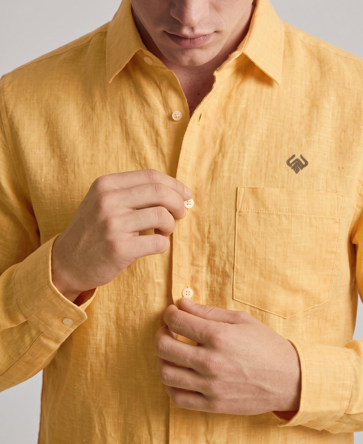 Sun Haze Pure Linen Pastel Yellow Regular Fit Shirt