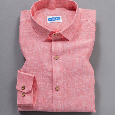 Peach Pure Linen Shirt for Men Folded Cuff Design