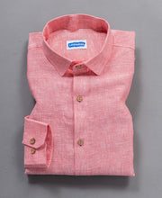 Peach Pure Linen Shirt for Men Folded Cuff Design