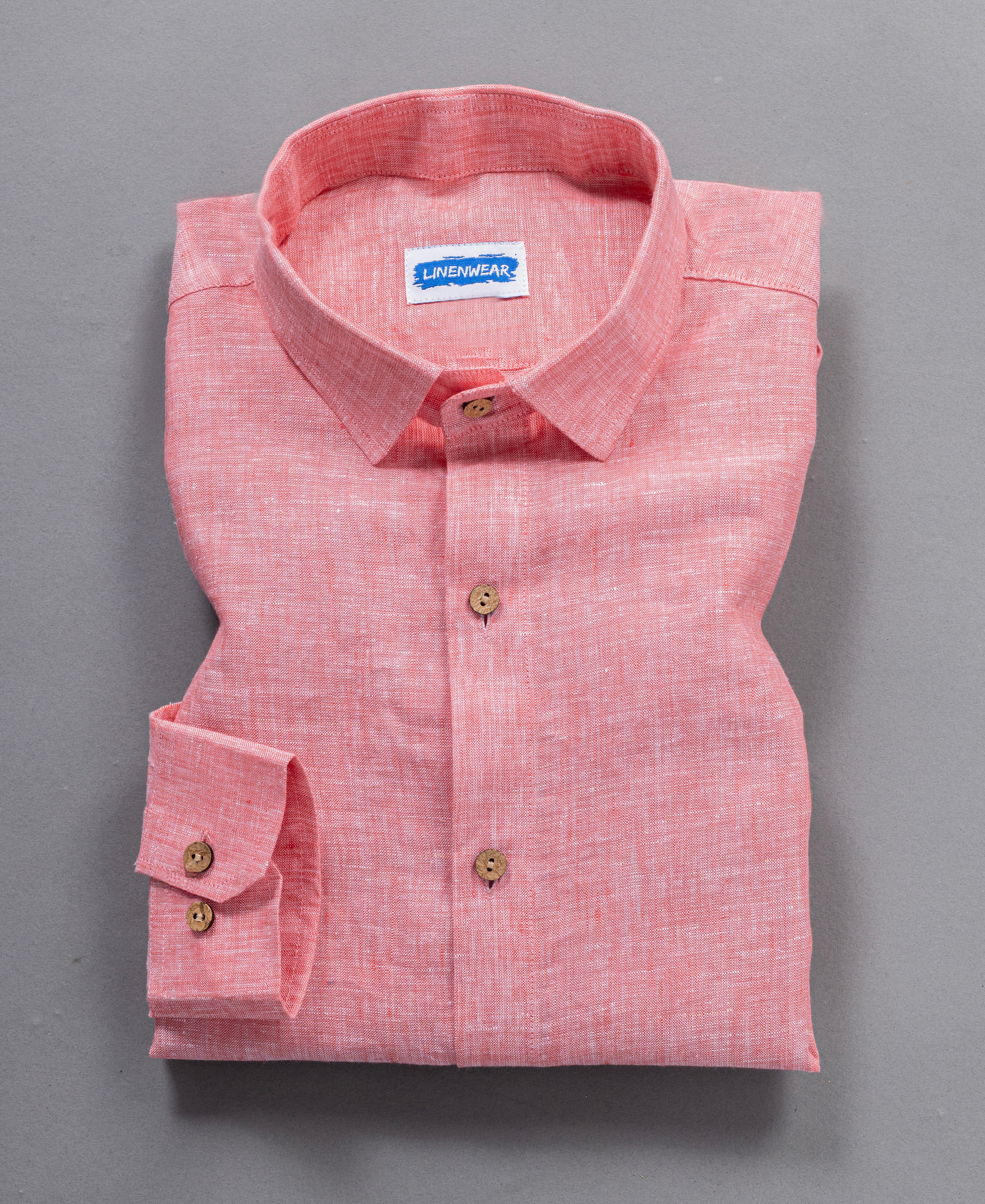 Peach Pure Linen Shirt for Men Folded Cuff Design
