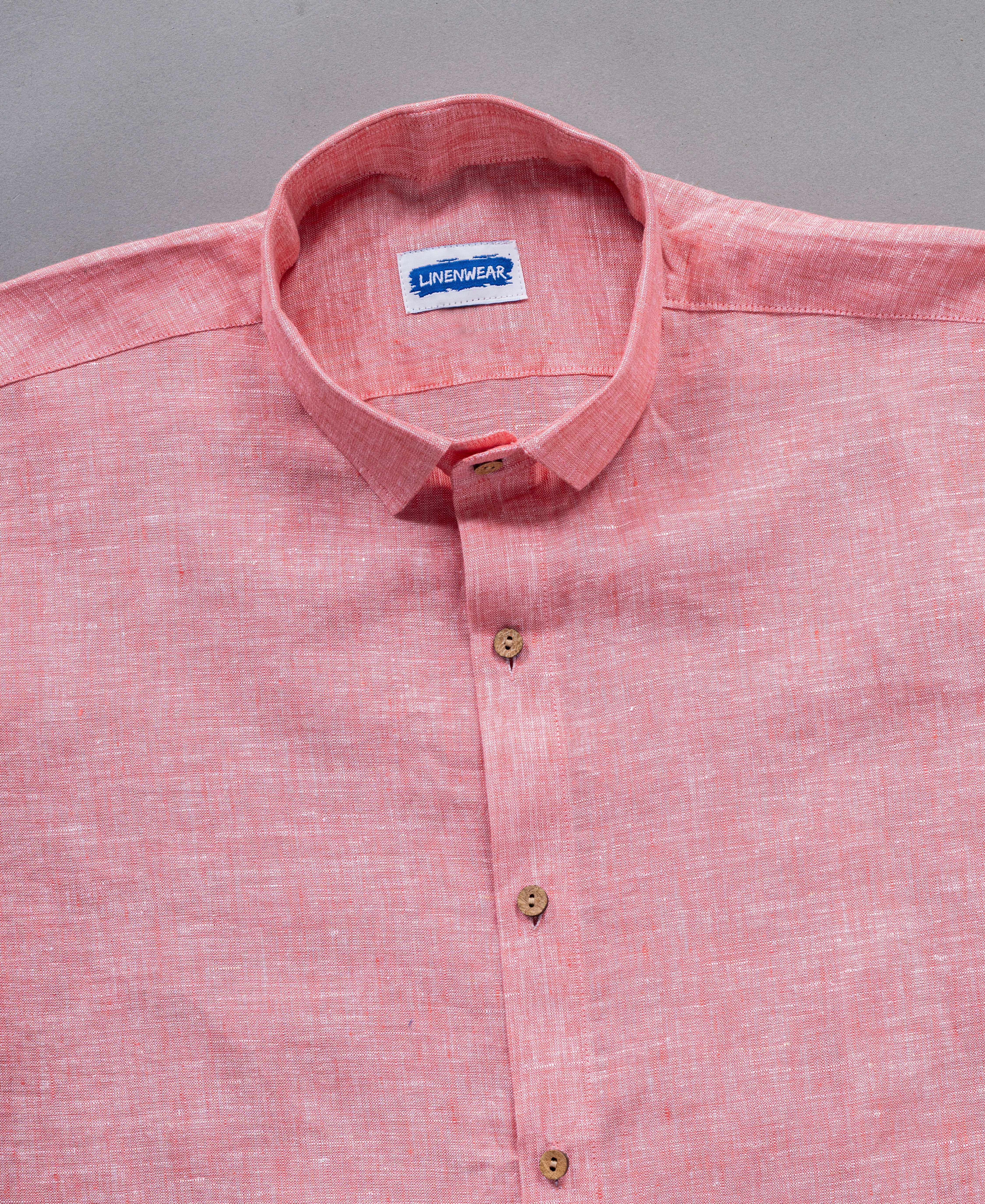 Peach Pure Linen Shirt for Men Folded Cuff Design