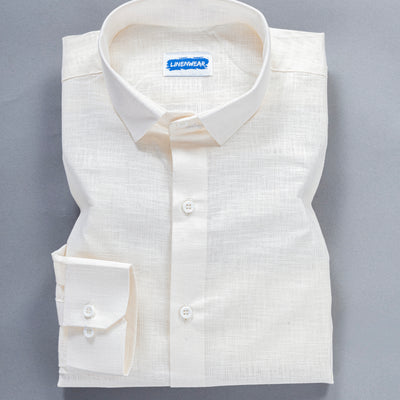 Off White Pure Linen Shirt With Spread Collar