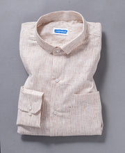 Brown And White Striped Cotton Shirt for Men