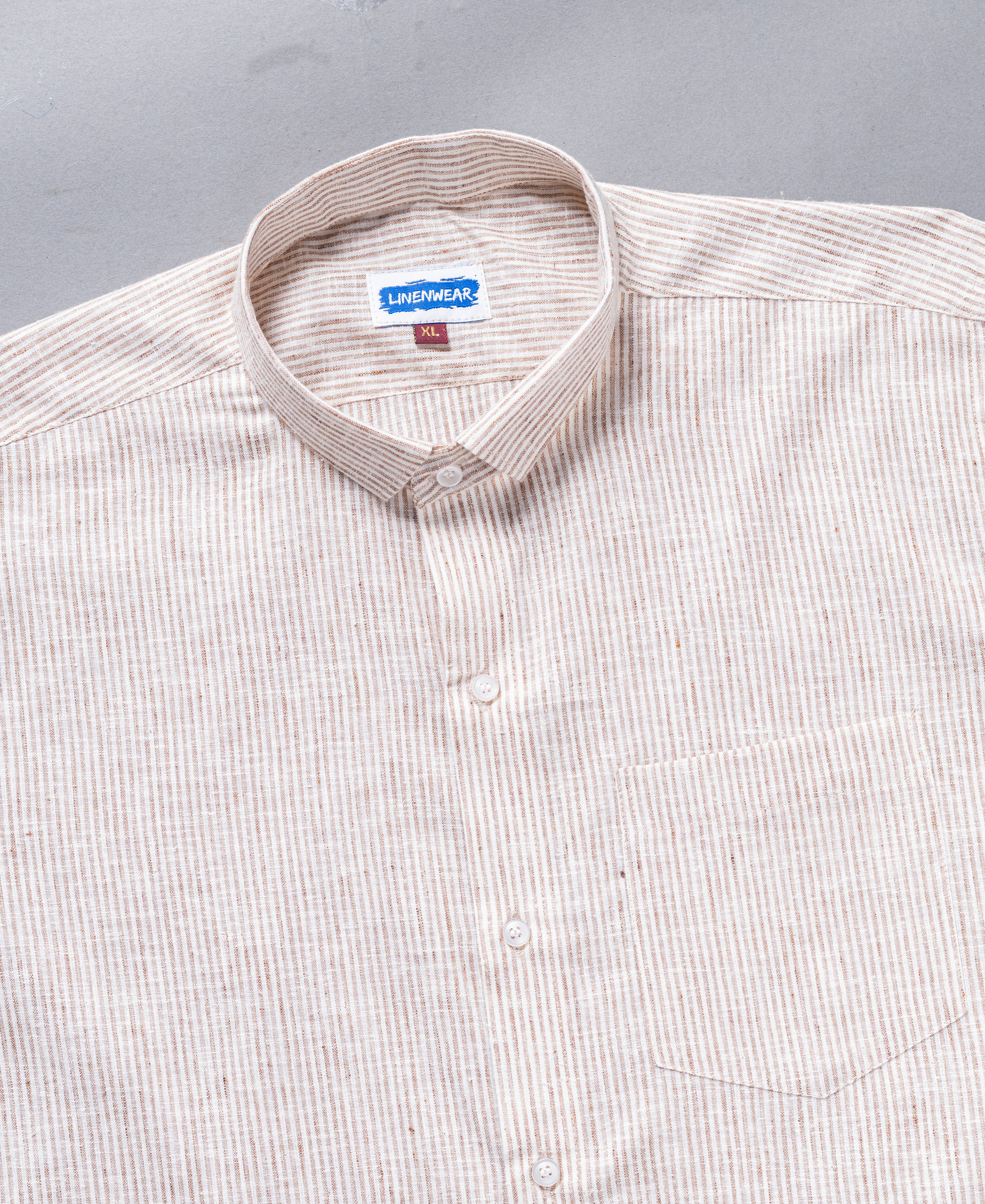 Brown And White Striped Cotton Shirt for Men