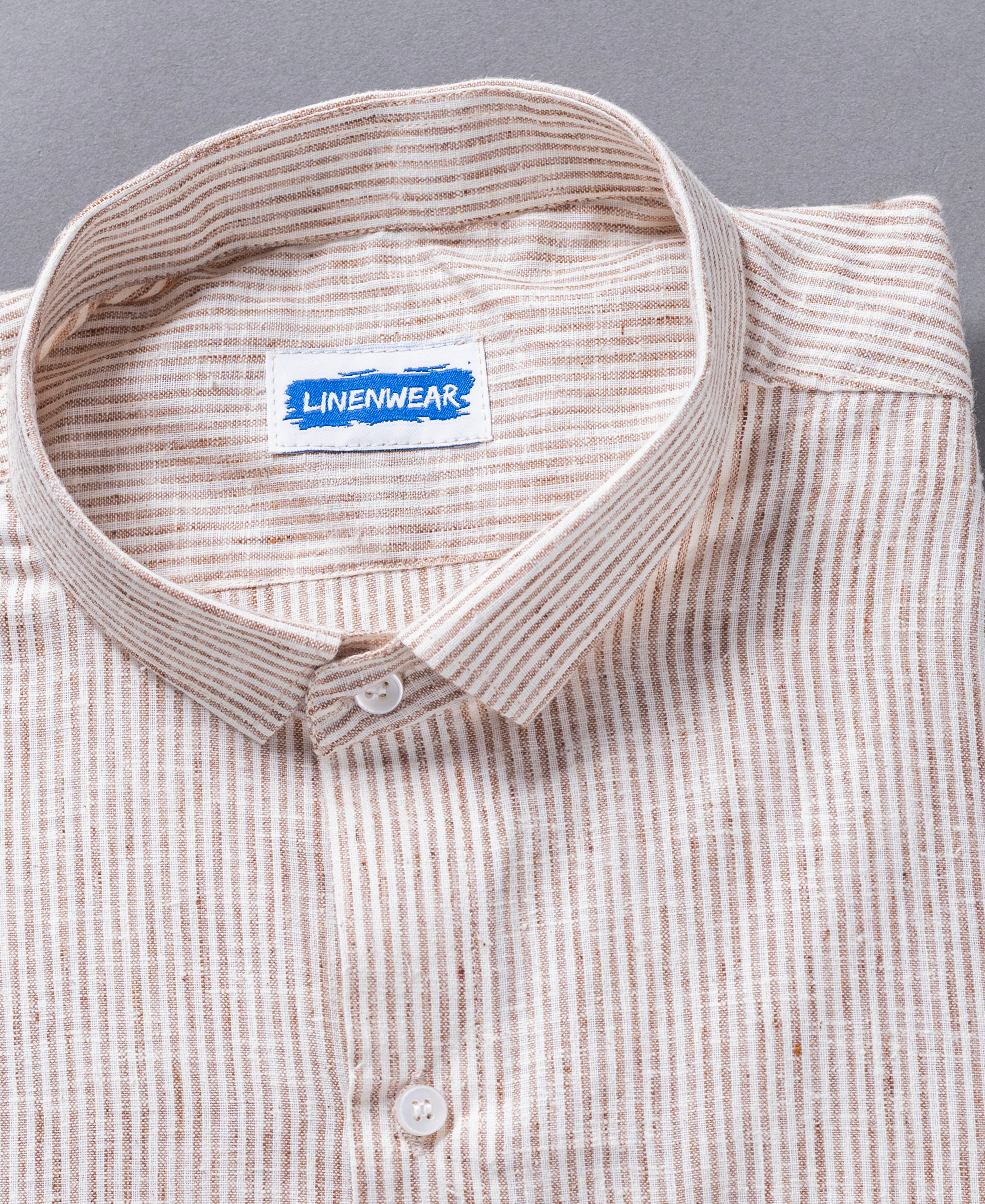 Brown And White Striped Cotton Shirt for Men
