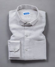 Light Grey Pure Linen Shirt With Spread Collar and Chest Pocket