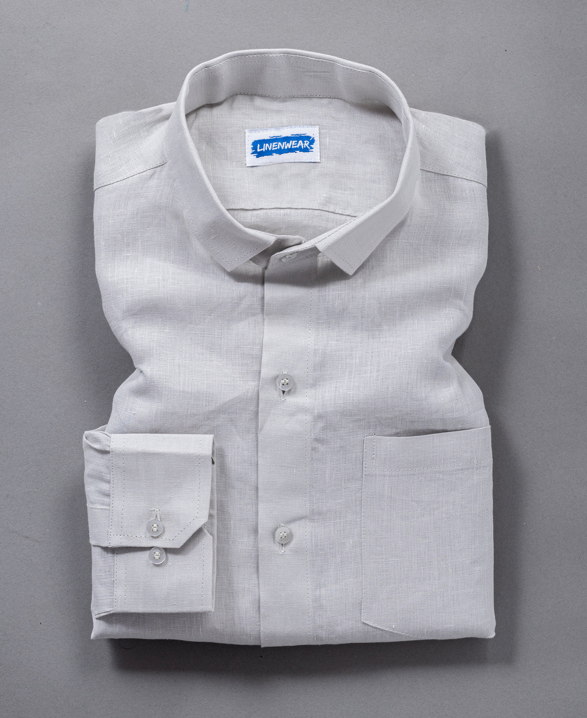 Light Grey Spread Collar Pure Linen Shirt
