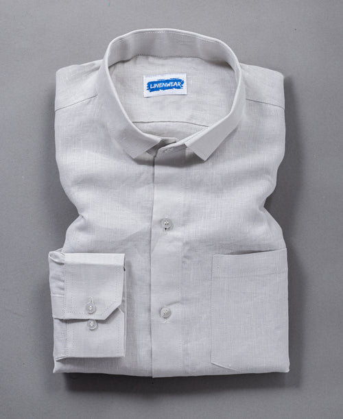 Light Grey Spread Collar Pure Linen Shirt