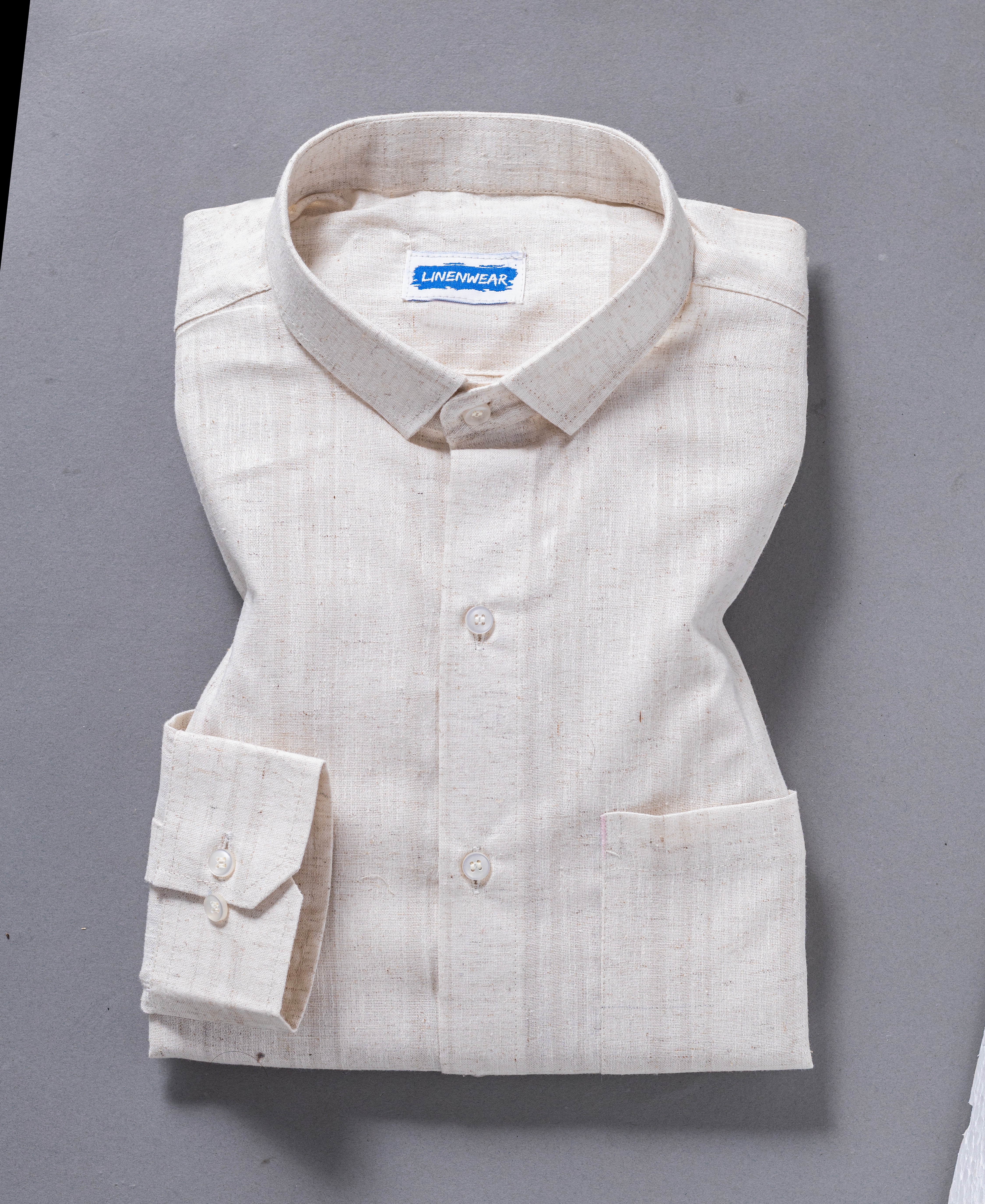 Cream Cotton Shirt With Full Sleeves and Pocket