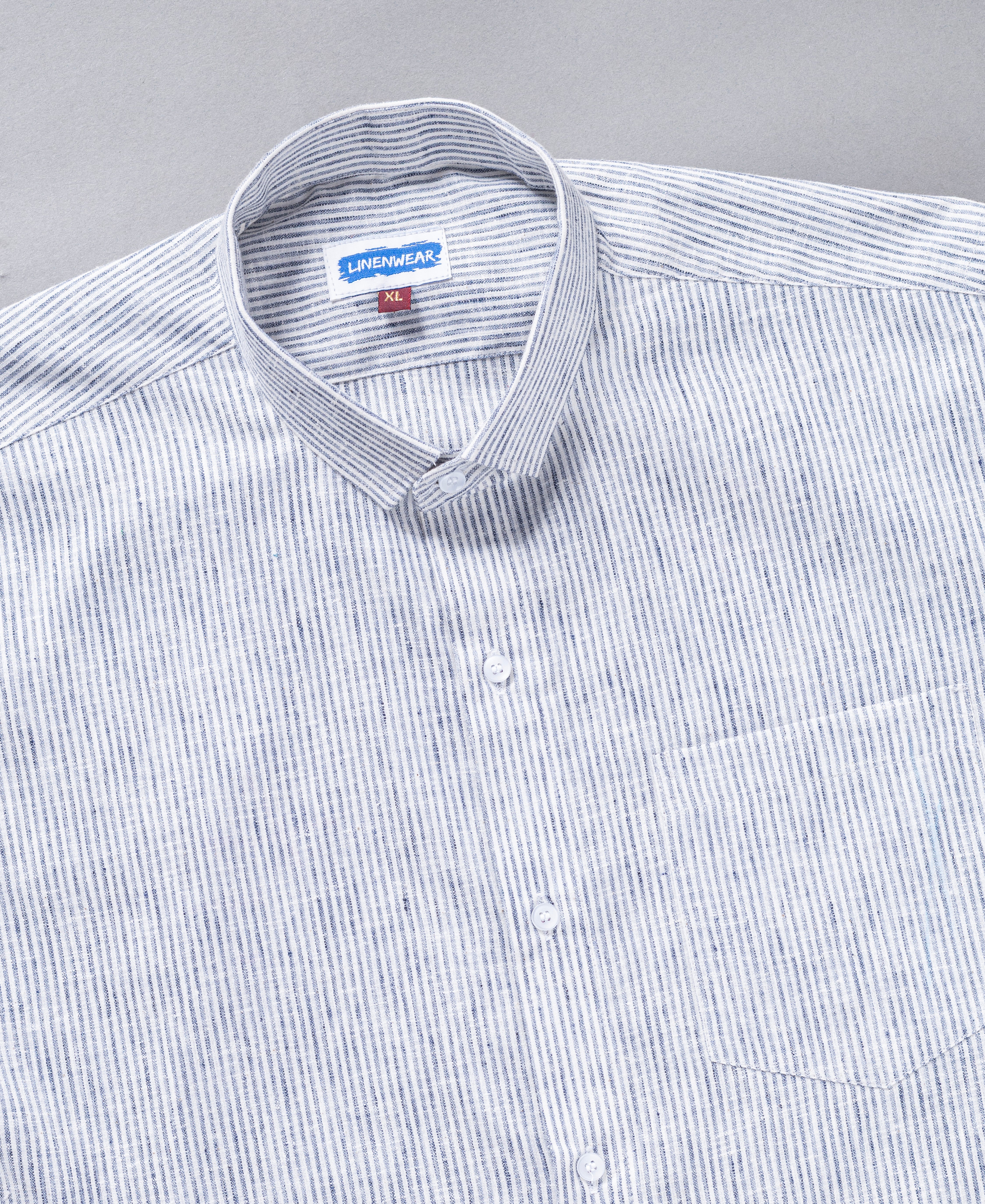 Classic Blue White Cotton Shirt with Button Placket and Full Sleeves