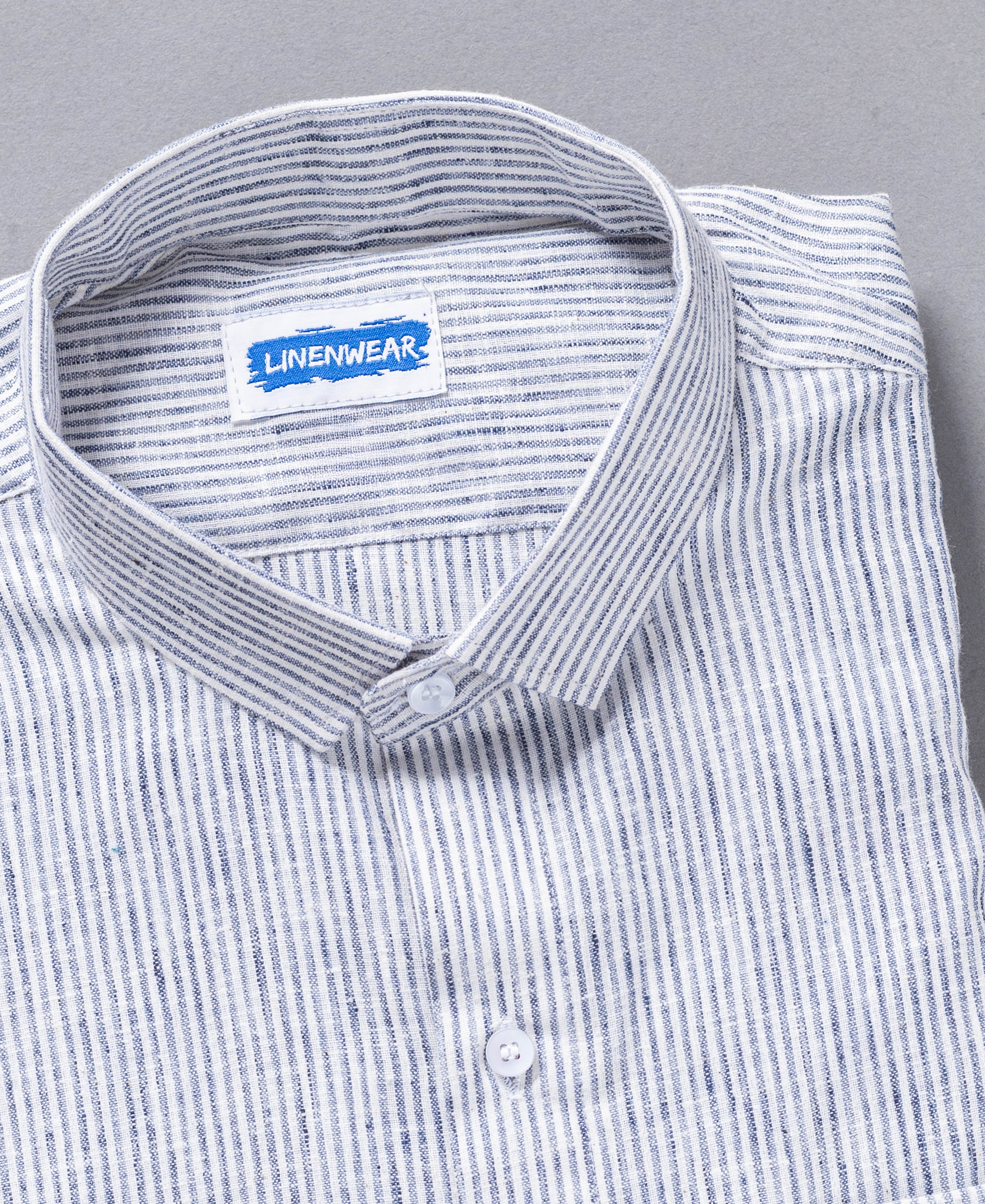 Classic Blue White Cotton Shirt with Button Placket and Full Sleeves