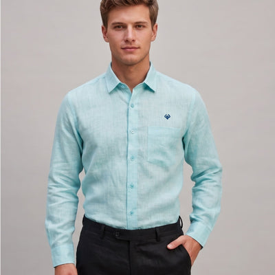 Sky Blue Pure Linen Regular Fit Shirt For Men