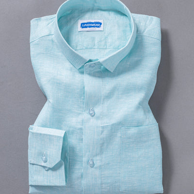 Sky Blue Pure Linen Regular Fit Shirt For Men