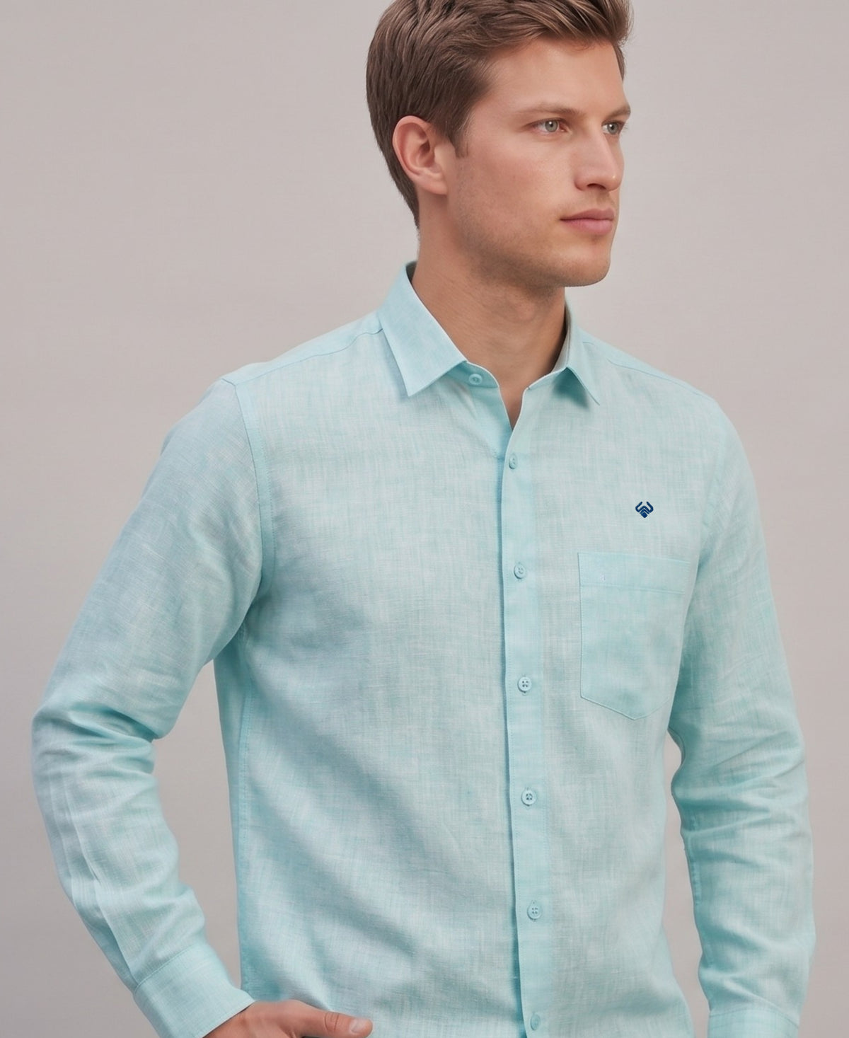 Sky Blue Pure Linen Regular Fit Shirt For Men