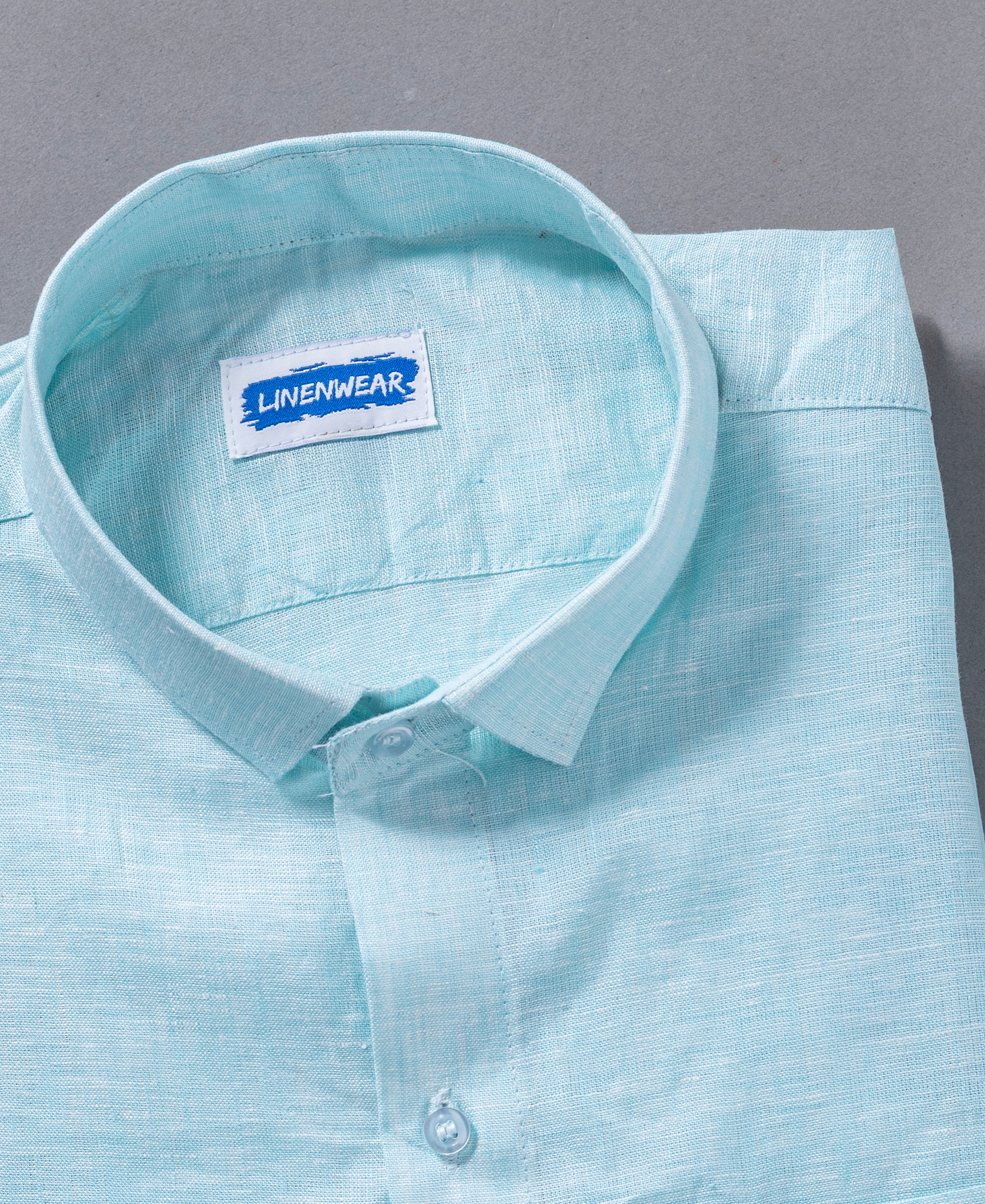 Sky Blue Pure Linen Regular Fit Shirt For Men