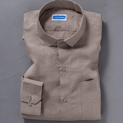 Classic Brown Pure Linen Shirt With Pocket