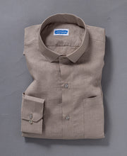 Classic Brown Pure Linen Shirt With Pocket