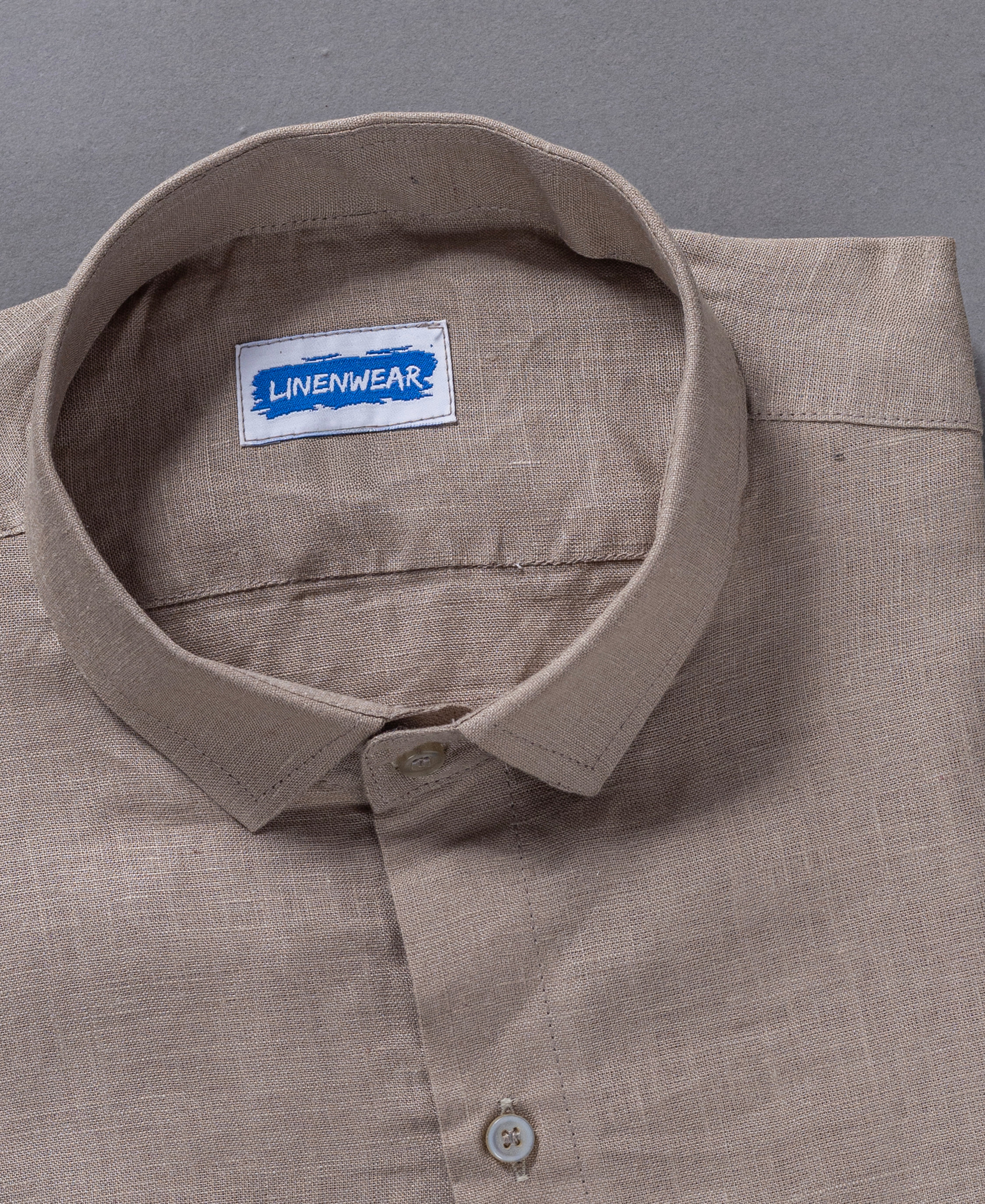 Classic Brown Pure Linen Shirt With Pocket