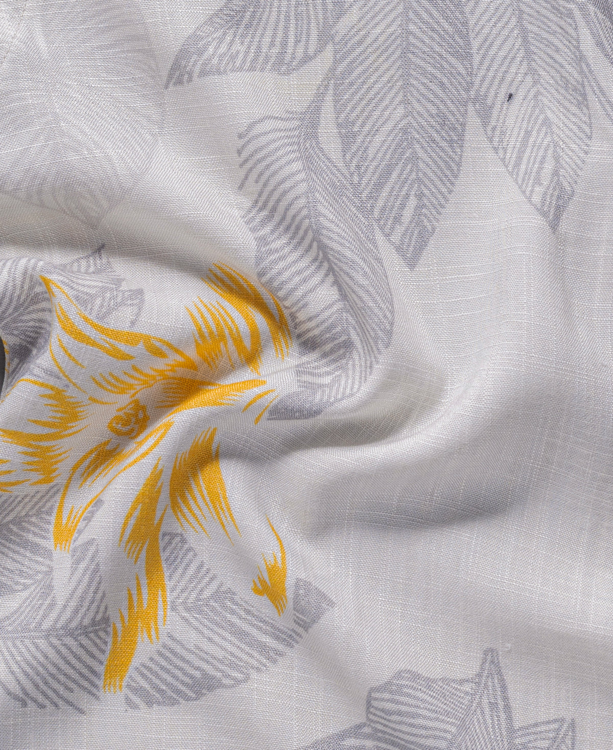 Gray Leaf Printed Hemp Linen Shirt