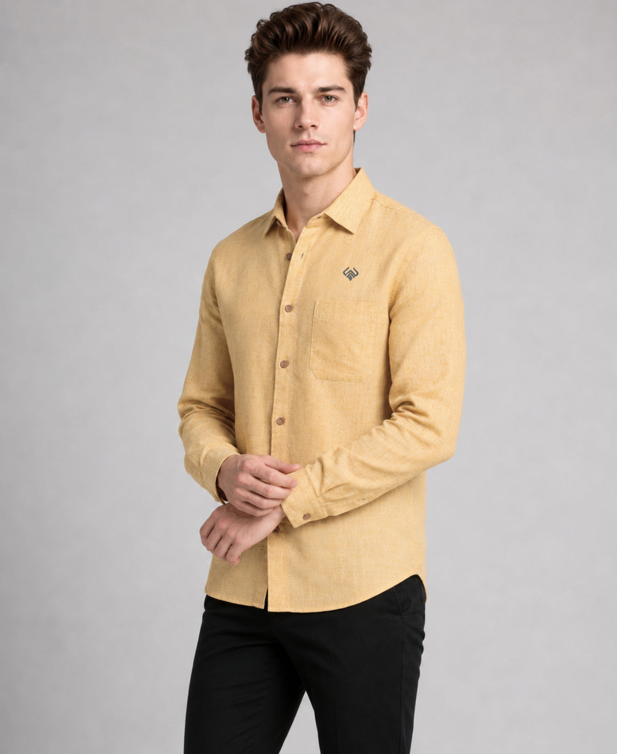 Mustard Pure Linen Shirt for Men Soft Breathable Fabric
