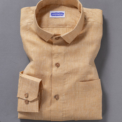 Mustard Pure Linen Shirt for Men Soft Breathable Fabric