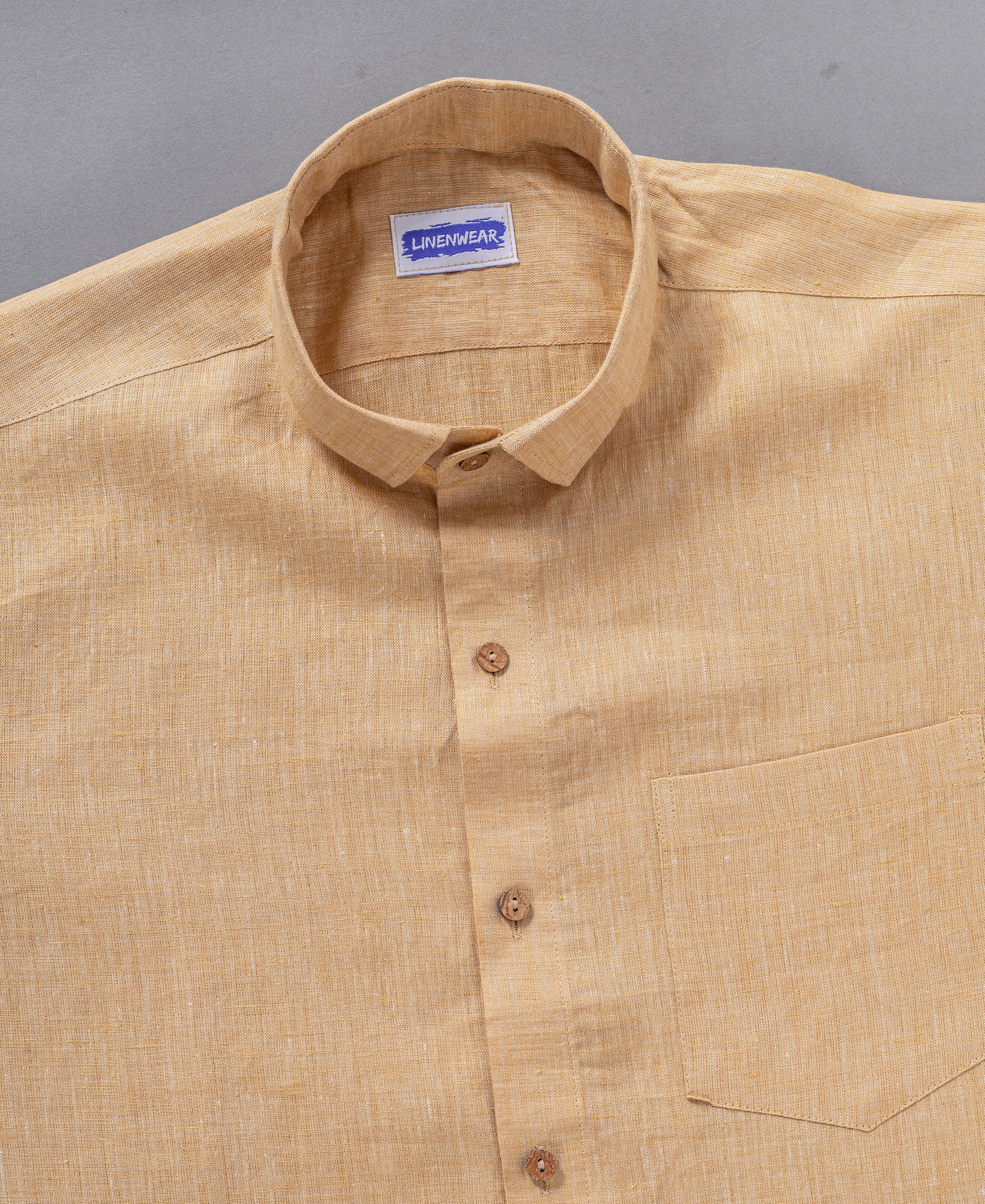 Mustard Pure Linen Shirt for Men Soft Breathable Fabric