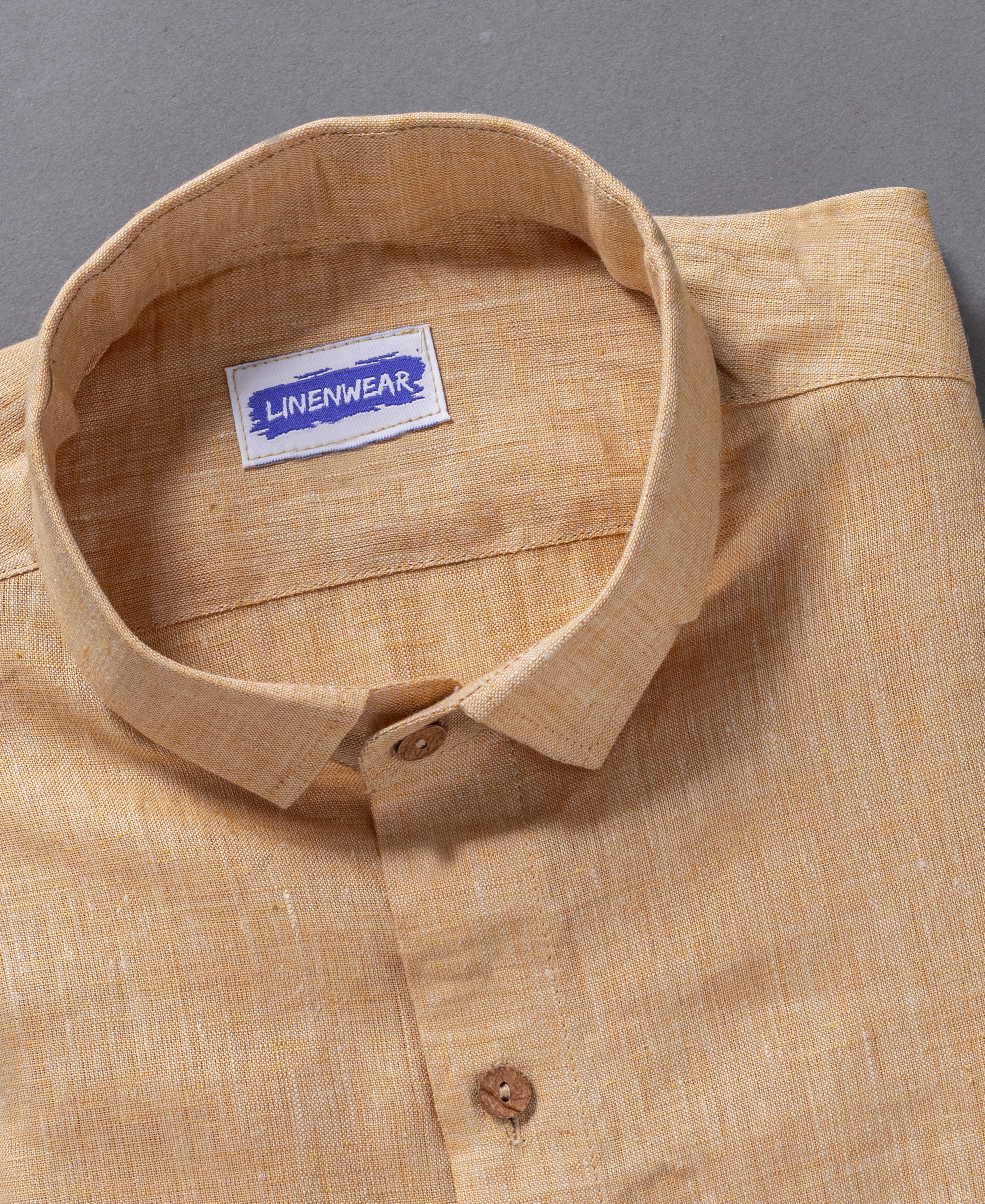 Mustard Pure Linen Shirt for Men Soft Breathable Fabric