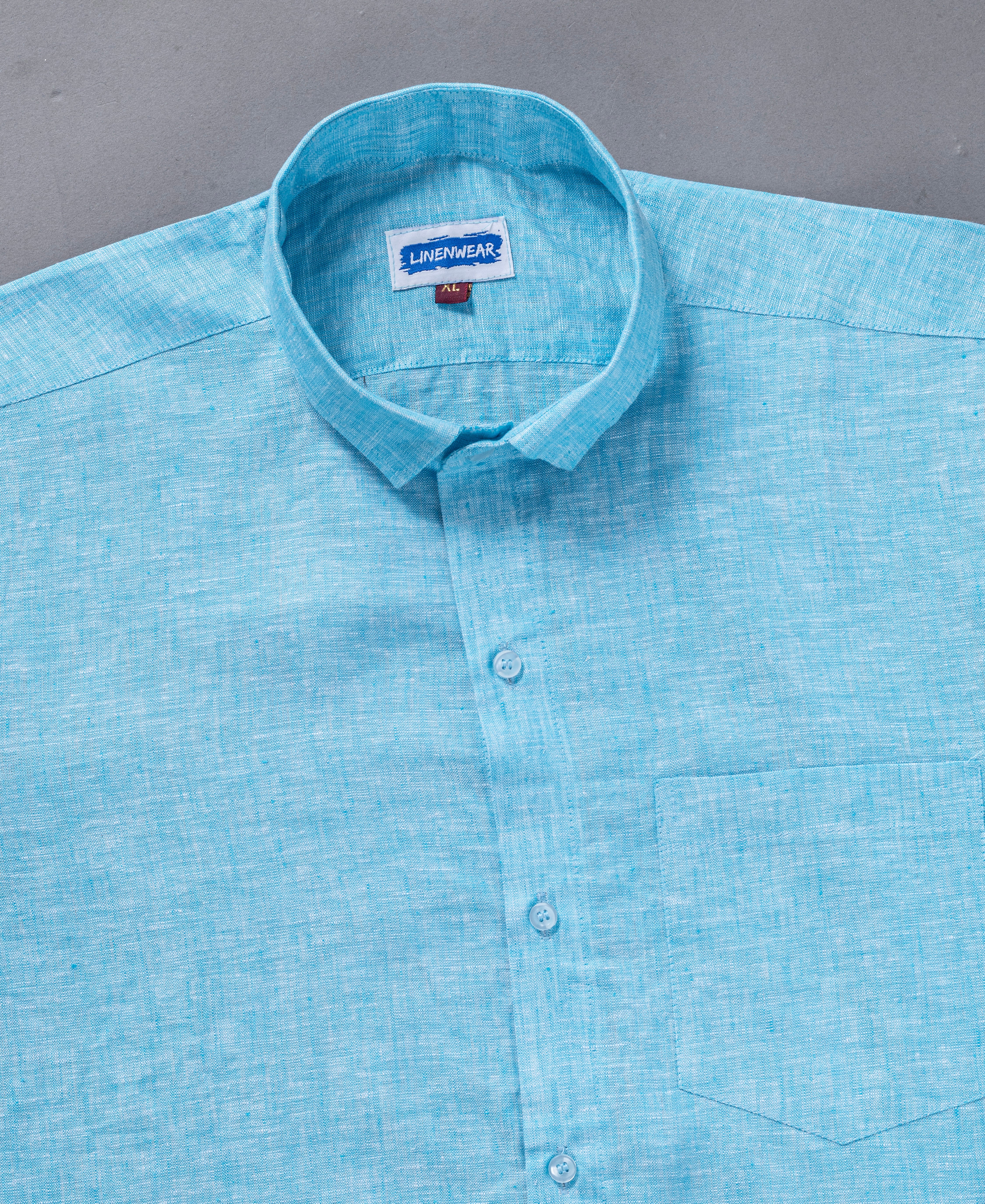 Turquoise Blue Pure Linen Shirt With Long Sleeve